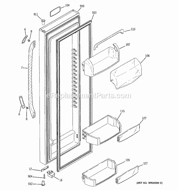 GE ESF25KGTAWW Refrigerator Fresh Food Door Diagram