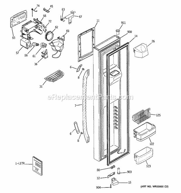 GE ESF25KGTBBB Refrigerator Freezer Door Diagram