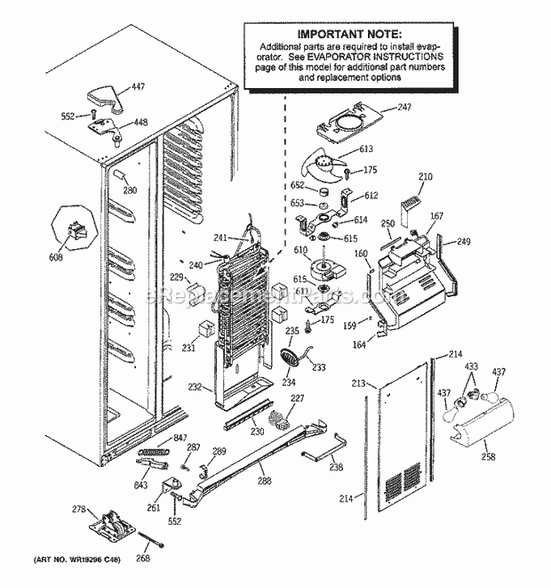 GE ESF25LGRAWW Refrigerator Freezer Section Diagram
