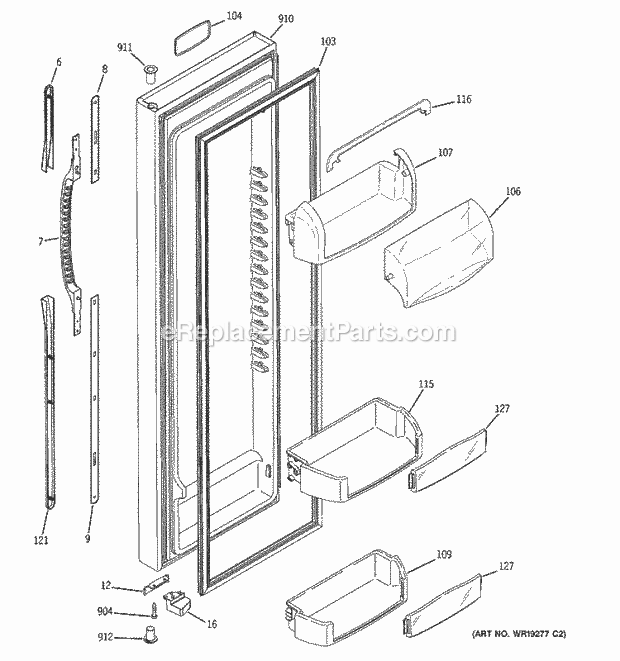 GE ESF25LGRAWW Refrigerator Fresh Food Door Diagram