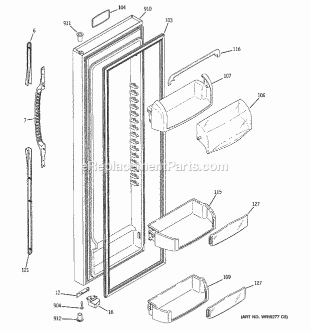 GE ESF25LGRDWW Refrigerator Fresh Food Door Diagram