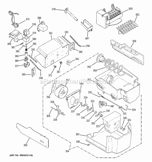 GE ESF25LGRECC Refrigerator Ice Maker & Dispenser Diagram