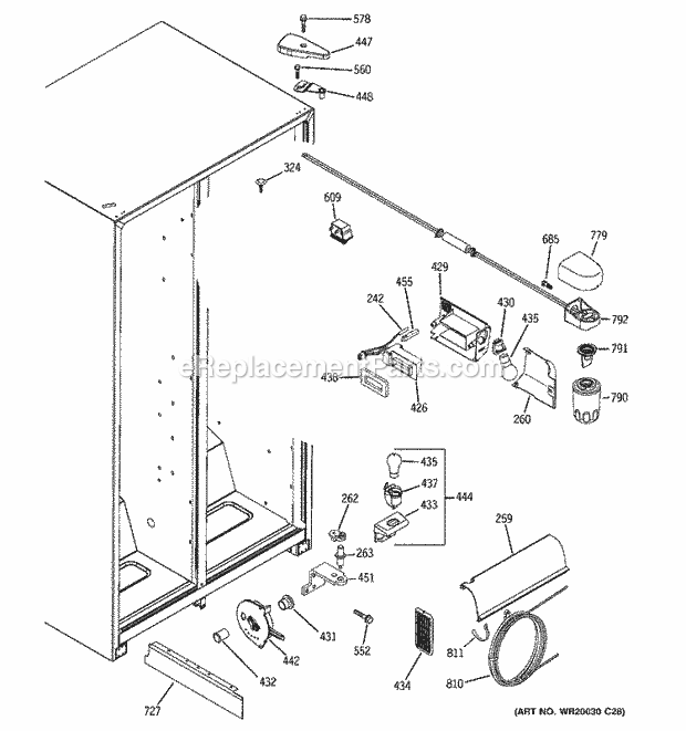 GE ESH22JFWABB Refrigerator W Series Fresh Food Section Diagram