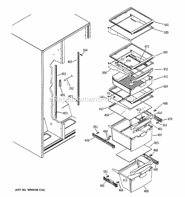 GE ESH22JFWABB Refrigerator W Series Fresh Food Shelves Diagram