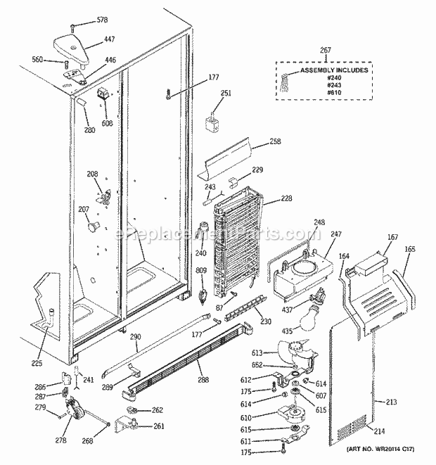 GE ESH22JFWDWW Refrigerator W Series Freezer Section Diagram