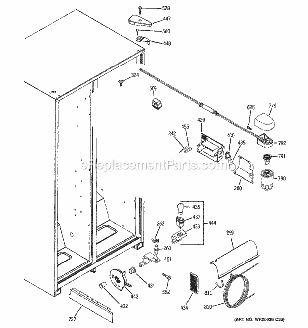 GE ESH22JFWEBB Refrigerator W Series Fresh Food Section Diagram