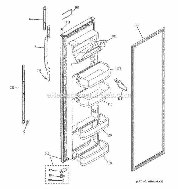 GE ESH22XGPBCC Refrigerator Fresh Food Door Diagram