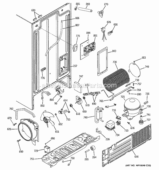 GE ESH22XGPBWW Refrigerator Sealed System & Mother Board Diagram