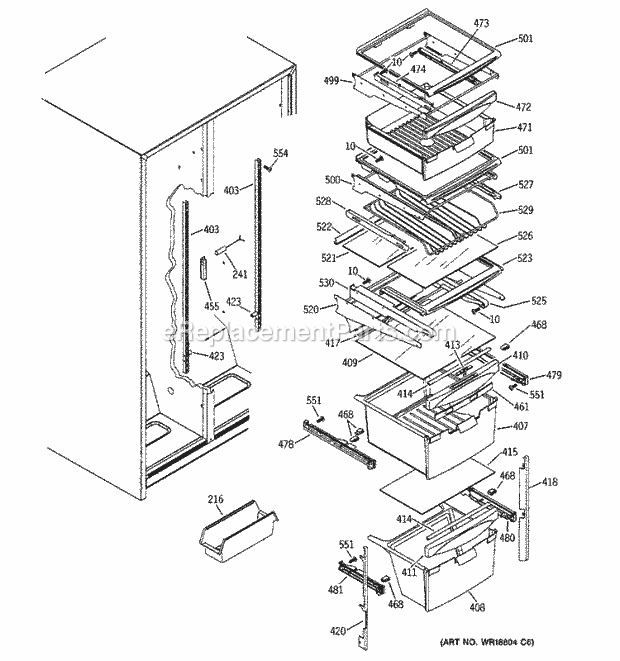 GE ESH22XGPCWW Refrigerator Fresh Food Shelves Diagram