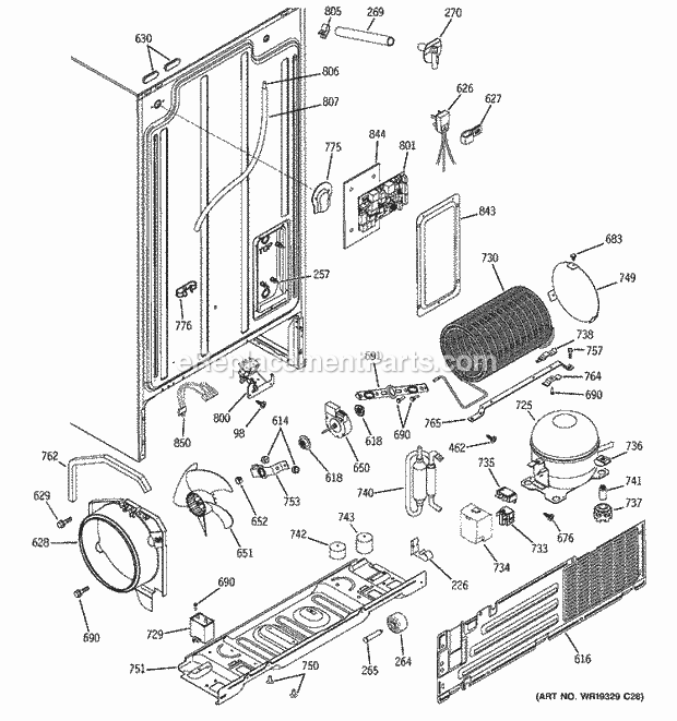 GE ESH22XGPDBB Refrigerator Sealed System & Mother Board Diagram