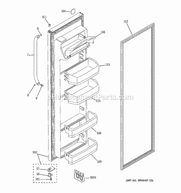 GE ESH25JSWASS Refrigerator W Series Fresh Food Door Diagram