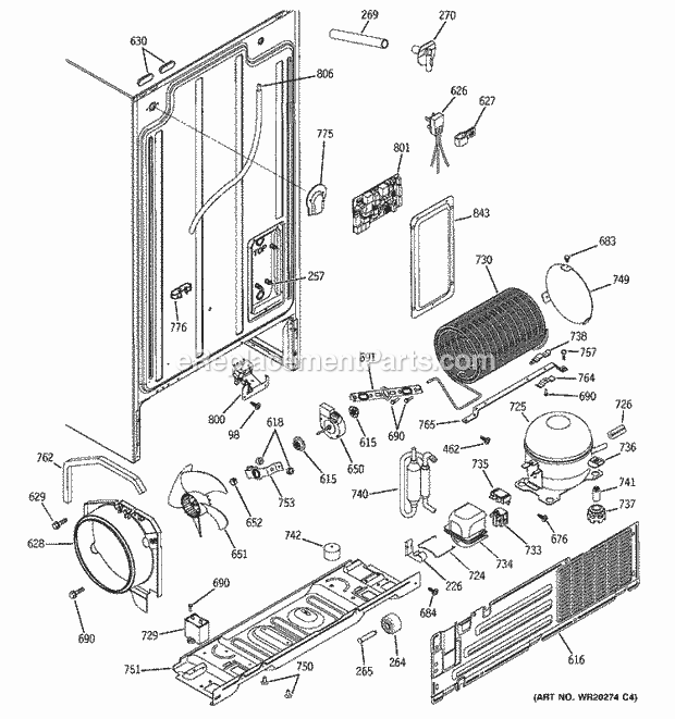 GE ESH25JSWESS Refrigerator W Series Sealed System & Mother Board Diagram