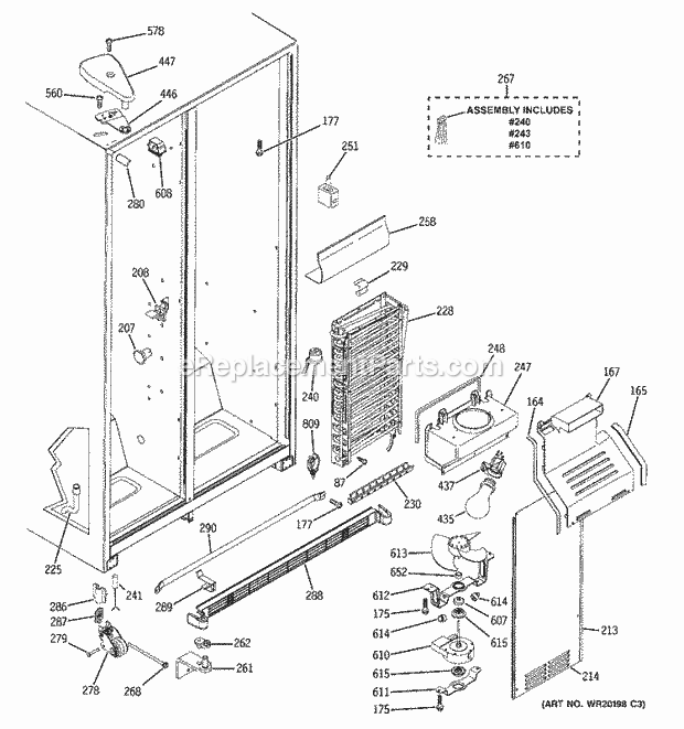 GE ESH25JSWFSS Refrigerator W Series Freezer Section Diagram