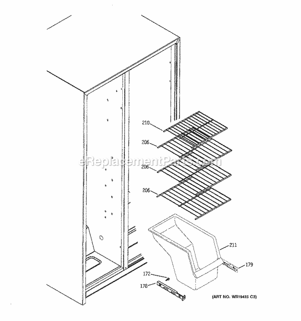 GE ESH25JSWFSS Refrigerator W Series Freezer Shelves Diagram