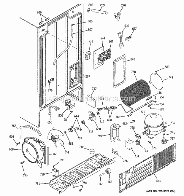 GE ESH25XGRACC Refrigerator Sealed System & Mother Board Diagram