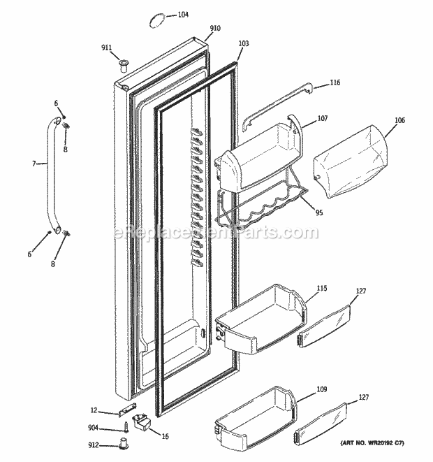 GE ESHF5MGXBEWW Fresh Food Door Diagram