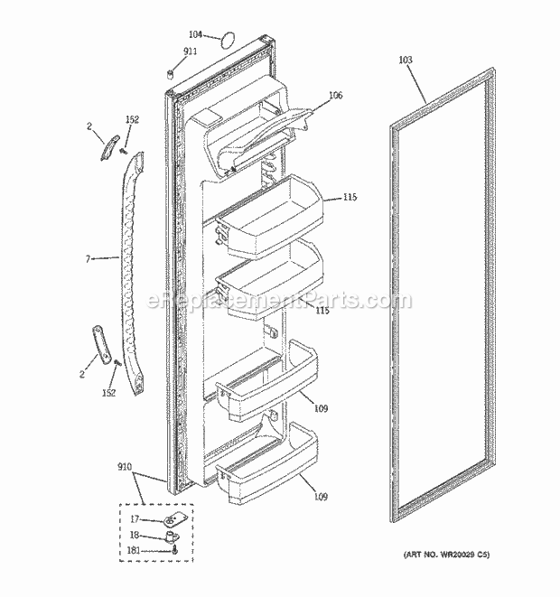 GE ESL22JFWDBS Refrigerator W Series Fresh Food Door Diagram