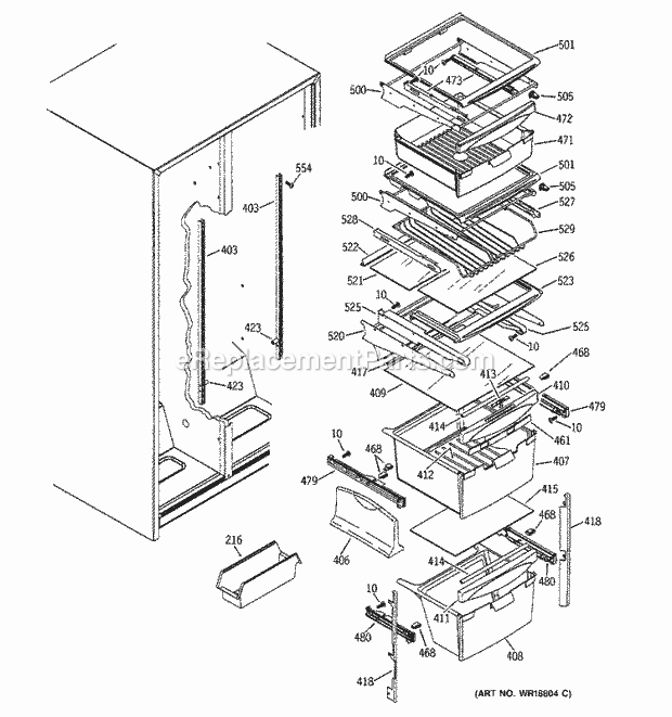 GE ESS22XGMAWW Refrigerator Fresh Food Shelves Diagram