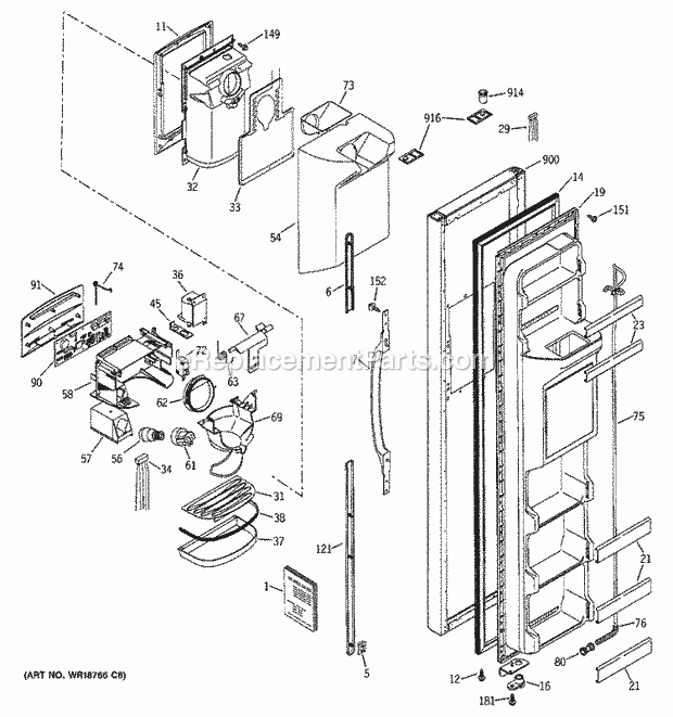 GE ESS22XGMBBB Refrigerator Freezer Door Diagram
