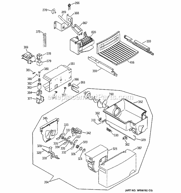 GE ESS22XGMBWW Refrigerator Ice Maker & Dispenser Diagram