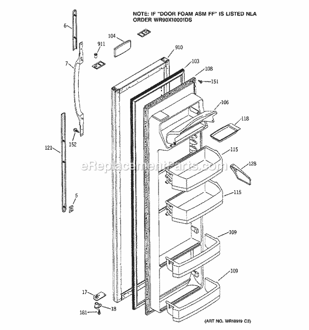 GE ESS22XGMCWW Refrigerator Fresh Food Door Diagram