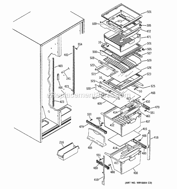 GE ESS22XGMCWW Refrigerator Fresh Food Shelves Diagram