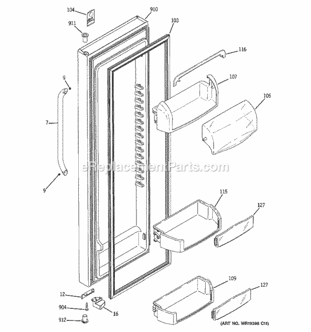 GE ESS25KSTBSS Refrigerator Fresh Food Door Diagram