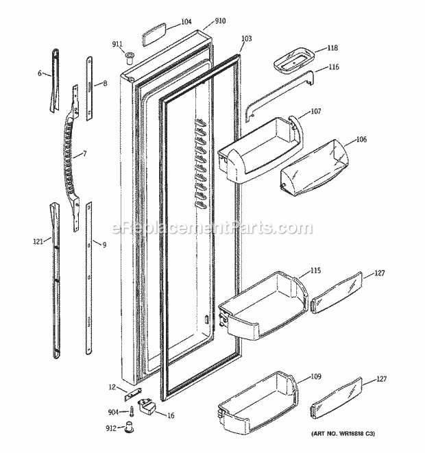 GE ESS25LGMEBB Refrigerator Fresh Food Door Diagram