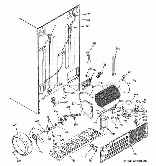 GE ESS25LGMEBB Refrigerator Sealed System & Mother Board Diagram