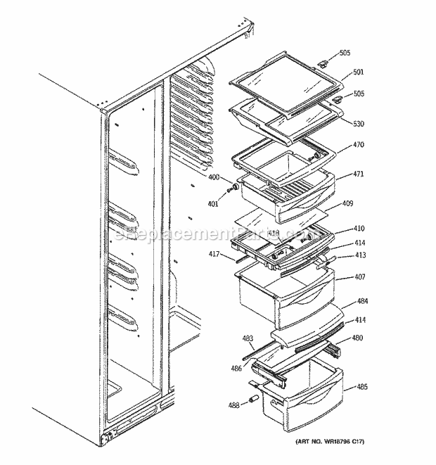 GE ESS25LGPACC Refrigerator Fresh Food Shelves Diagram