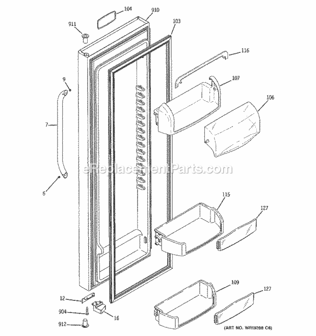 GE ESS25LSRCSS Refrigerator Fresh Food Door Diagram