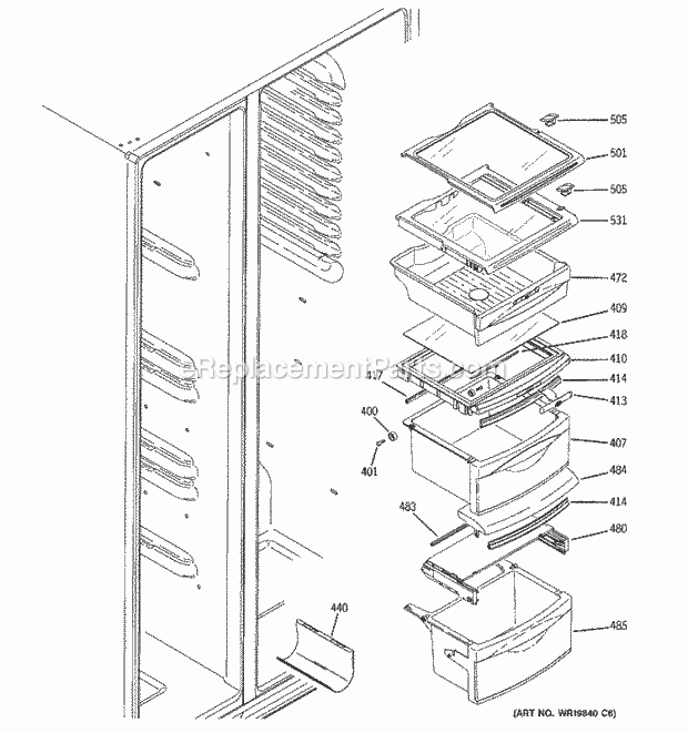 GE ESS25QSWASS Refrigerator W Series Fresh Food Shelves Diagram