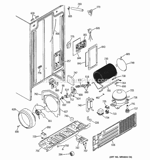 GE ESS25XGMCBB Refrigerator Sealed System & Mother Board Diagram