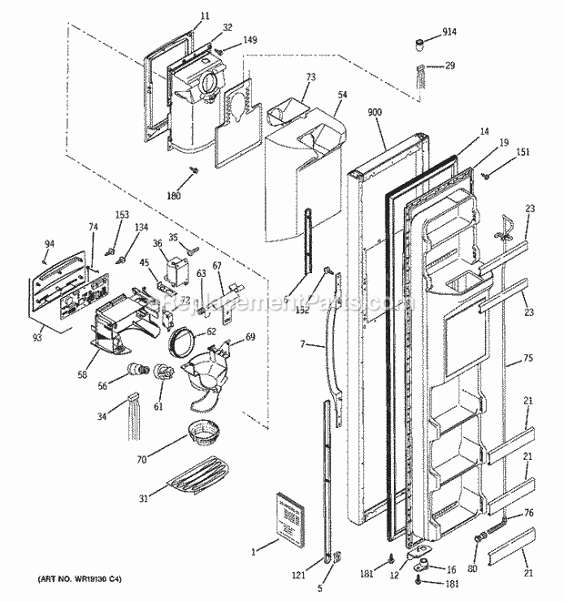 GE ESS25XGMDWW Refrigerator Freezer Door Diagram