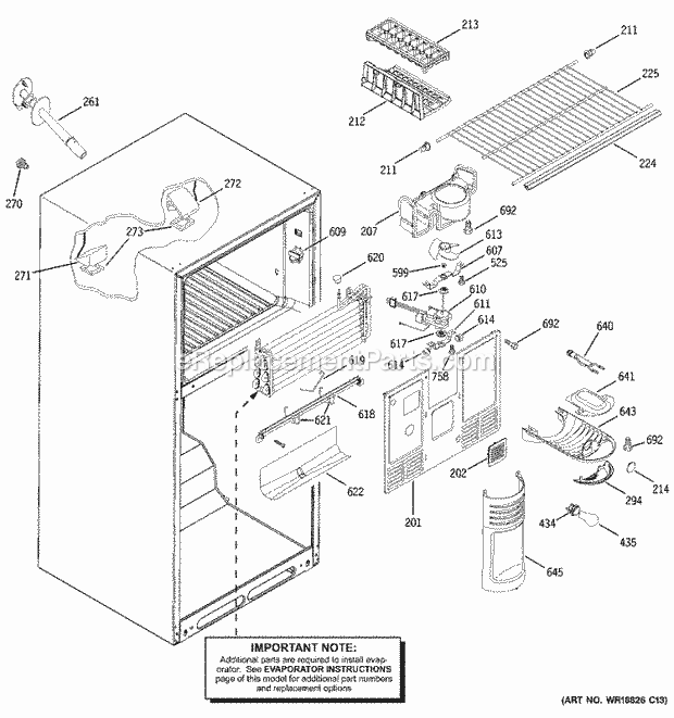 GE ETS19XBMCRBB Refrigerator Freezer Section Diagram