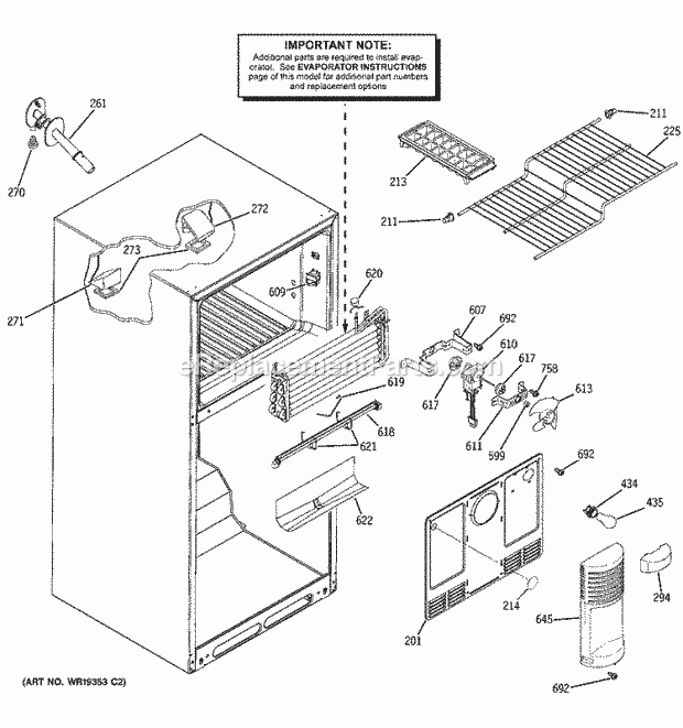 GE ETS19XBPARWW Refrigerator Freezer Section Diagram