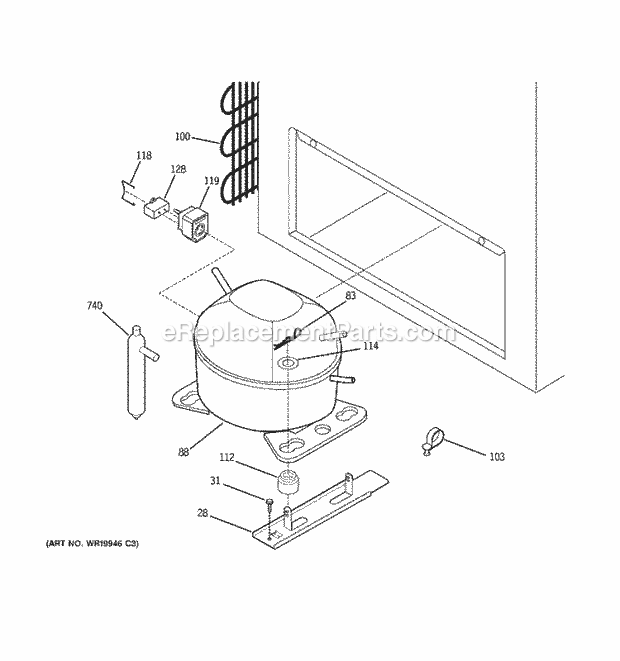 GE FCM20DPEWH Freezer Unit Parts Diagram