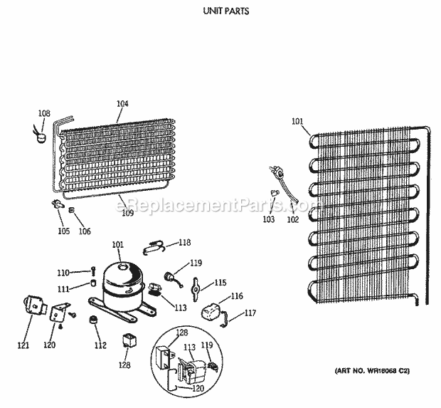 GE FF16DSERWH Refrigerator Unit Parts Diagram