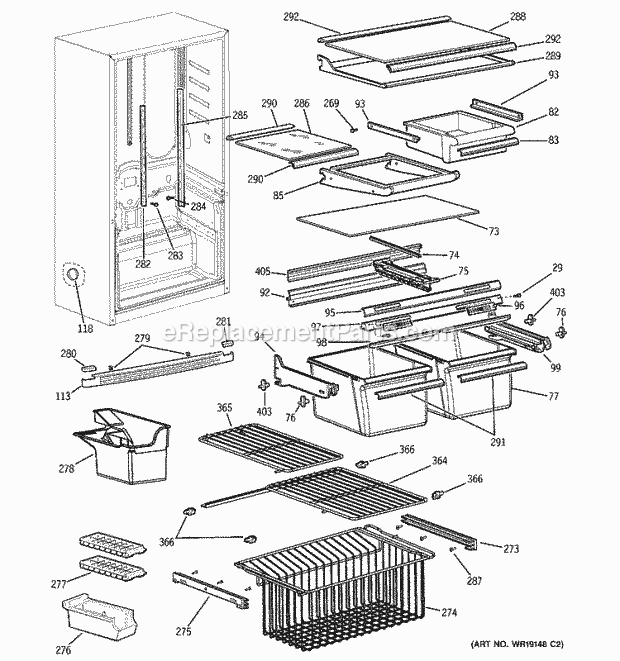 GE GBS18HBPBCC Refrigerator Shelves Diagram