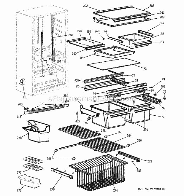 GE GBS18HBRACC Refrigerator Shelves Diagram