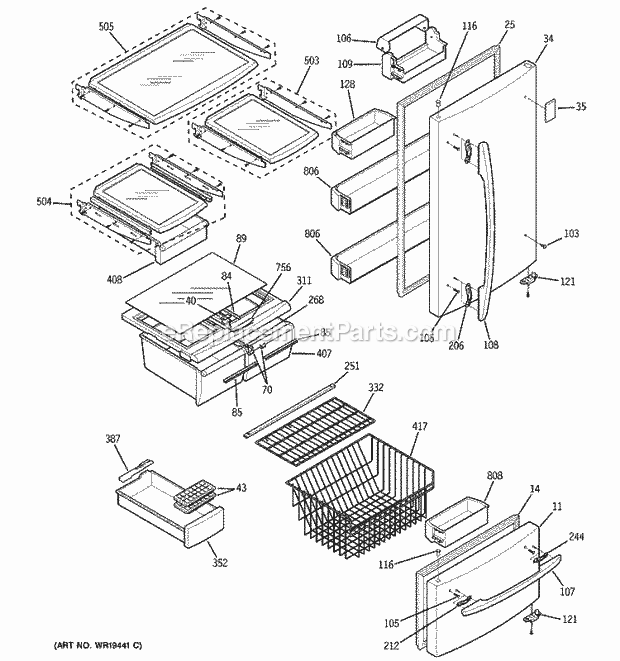 GE GBS22HCPAWW Refrigerator Doors & Shelves Diagram