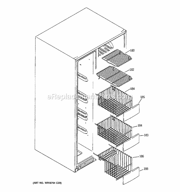 GE GCE21IETAFWW Refrigerator Freezer Shelves Diagram