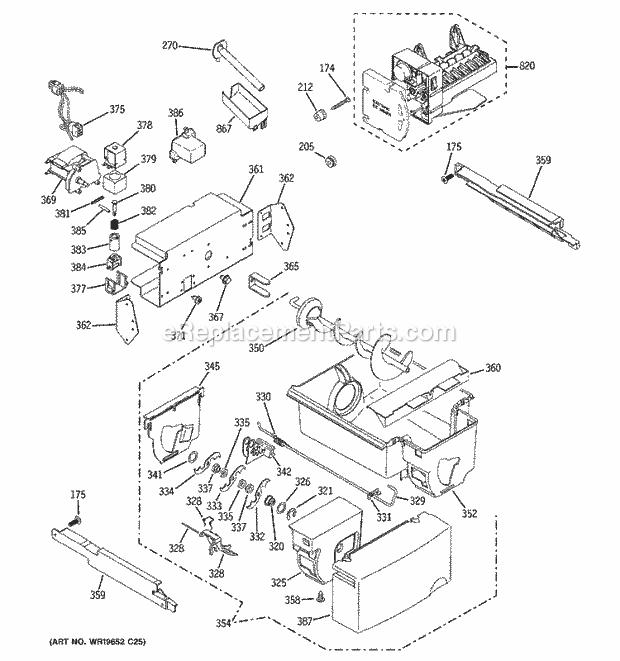 GE GCE21IETAFWW Refrigerator Ice Maker & Dispenser Diagram