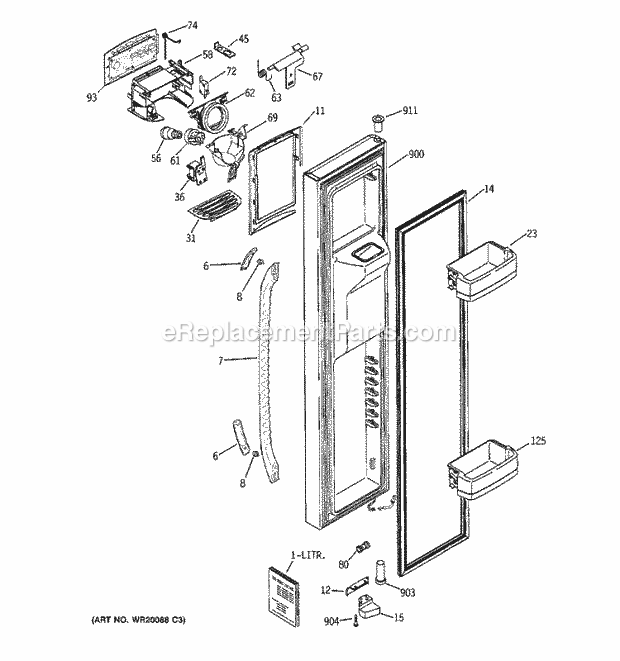 GE GCE21LGWAFBB Refrigerator W Series Freezer Door Diagram