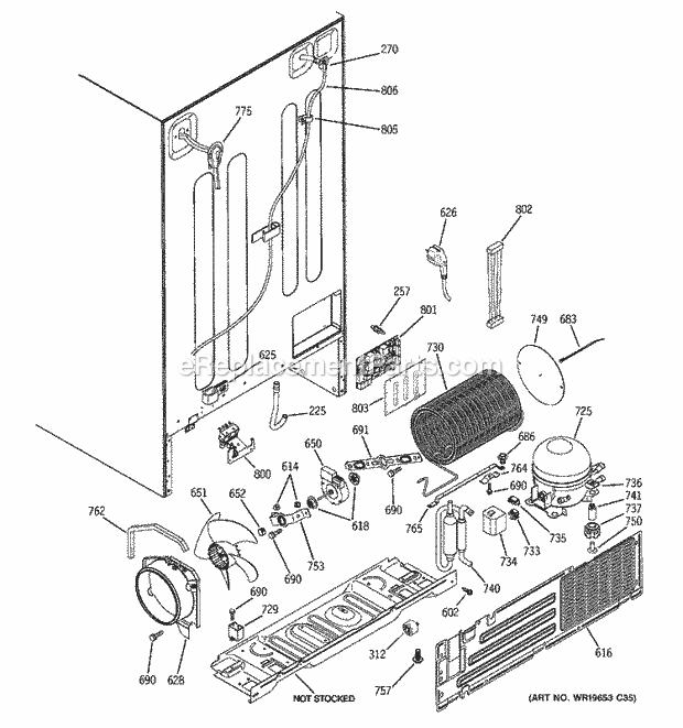 GE GCE21LGWAFBB Refrigerator W Series Sealed System & Mother Board Diagram