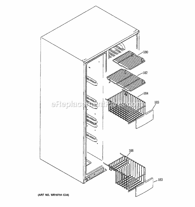 GE GCE21LGWAFNS Refrigerator W Series Freezer Shelves Diagram