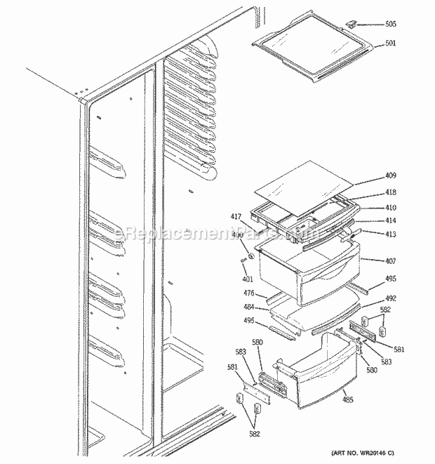 GE GCE21LGWAFNS Refrigerator W Series Fresh Food Shelves Diagram