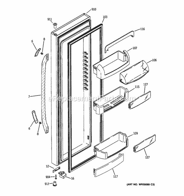 GE GCE21LGWHFWW Fresh Food Door Diagram