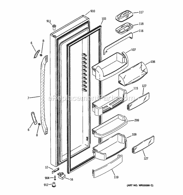 GE GCE21MGTIFWW Fresh Food Door Diagram