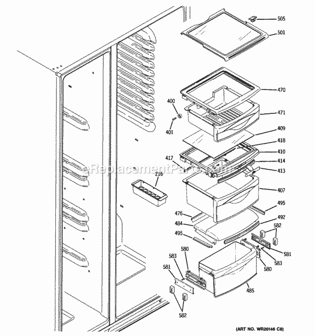 GE GCE21MGTIFWW Fresh Food Shelves Diagram